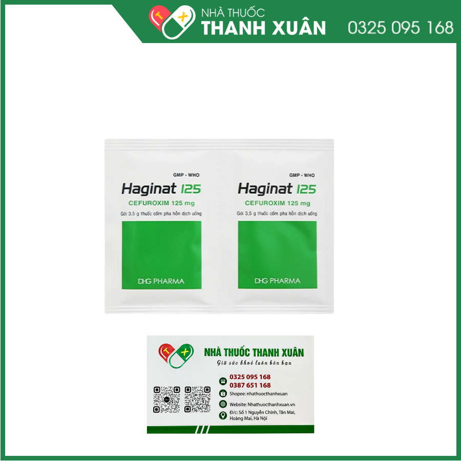 Cốm pha hỗn dịch uống Haginat 125 trị nhiễm khuẩn do vi khuẩn nhạy cảm